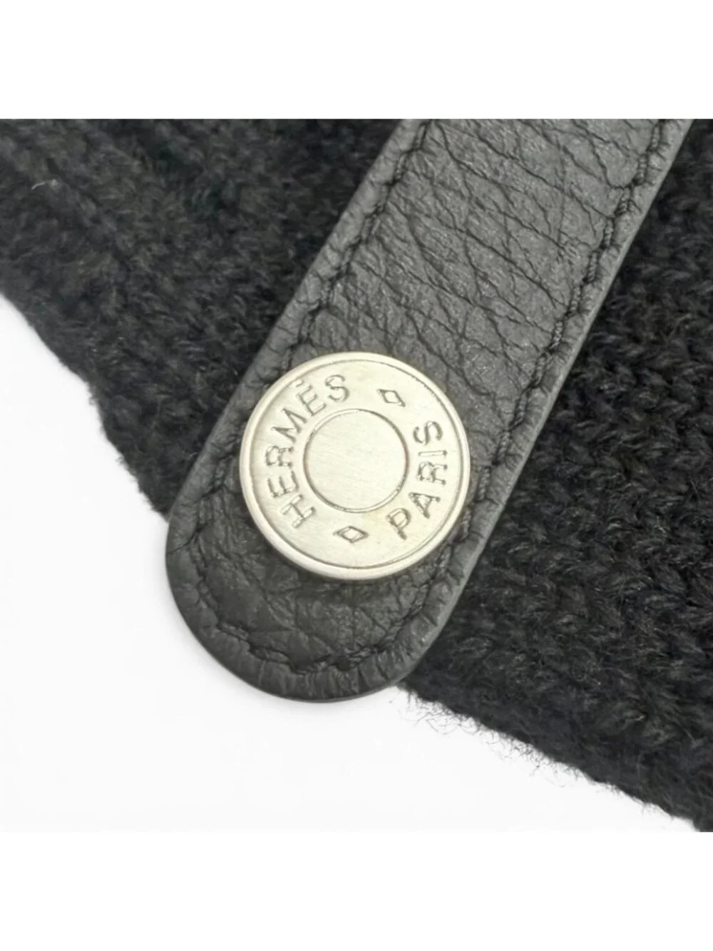 Hermes Lionel Cashmere 100% Series Button Deerskin Leather Knit Gloves Mittens